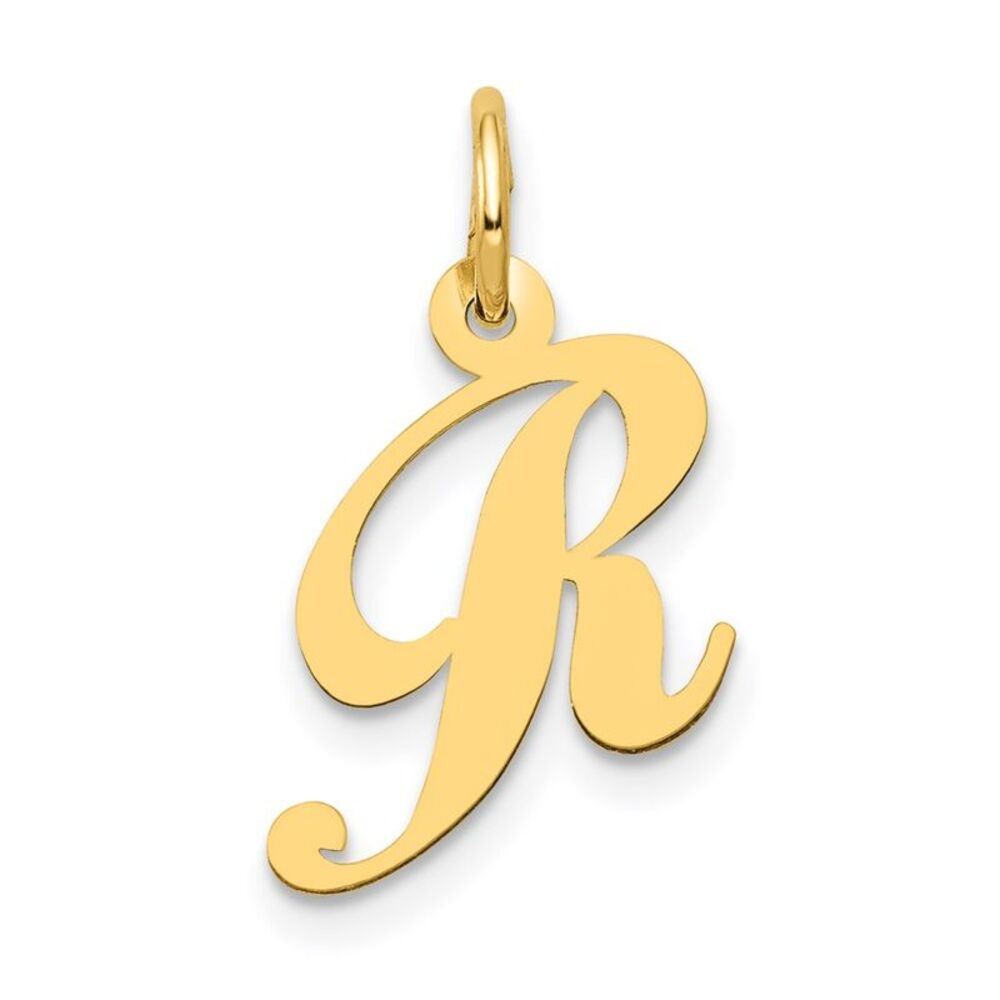 14k Yellow Gold, Ella Collection, Small Fancy Script Initial R Pendant